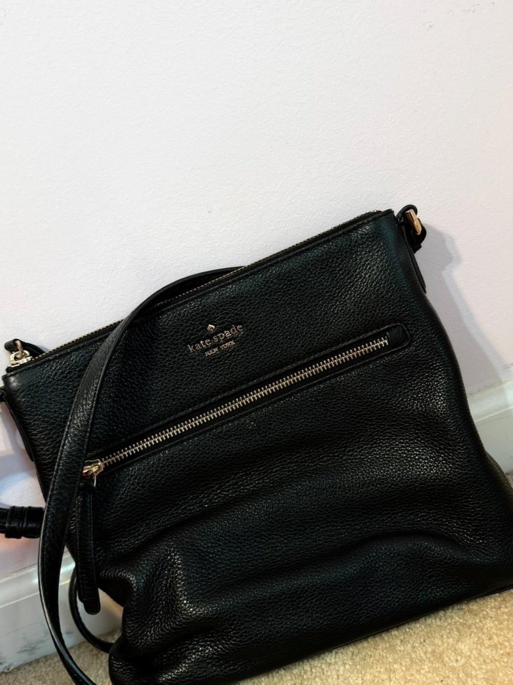 kate spade Black Pebbled Leather Zipper Front Crossbody
